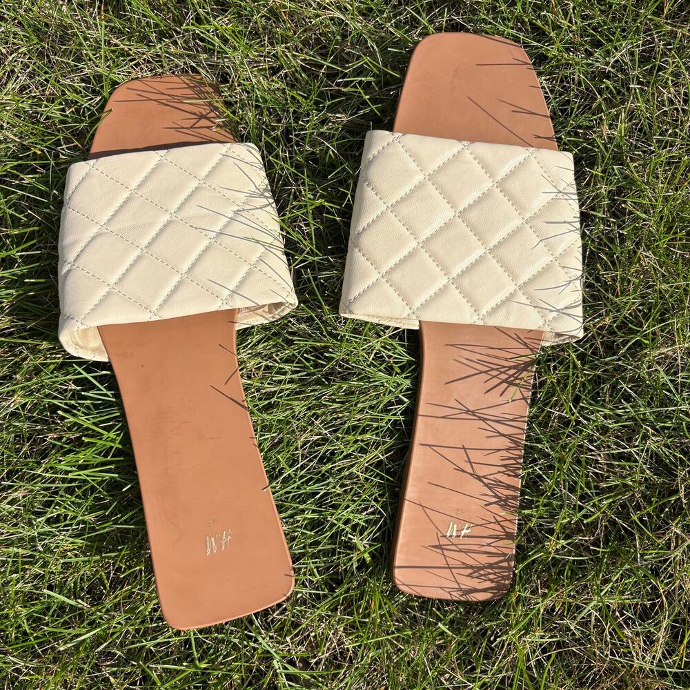 H&M brown slides with tan cushioned strap